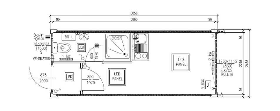 Container 6 m x 2,5 m Basis MMS01